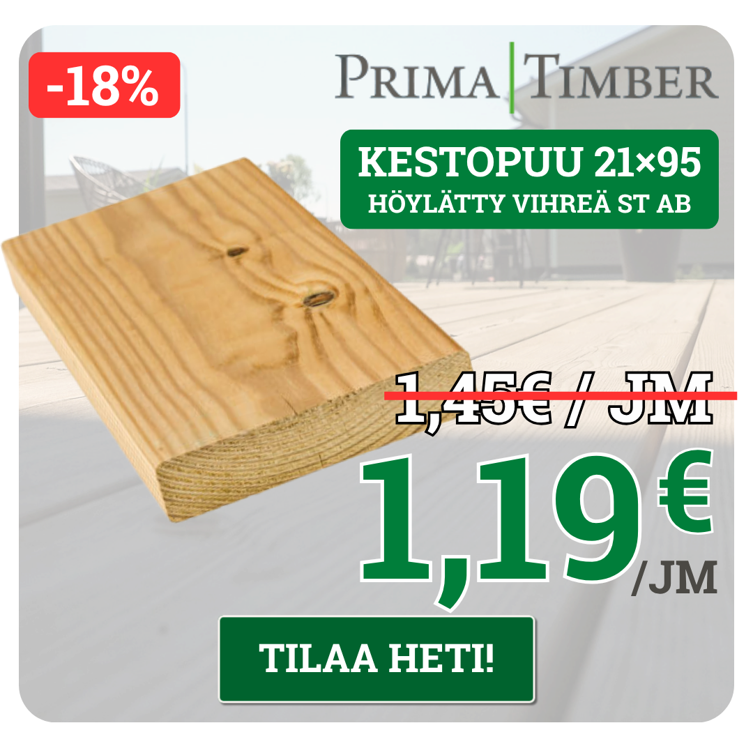 Kestopuu 21x95 höylätty vihreä ST AB terassilauta kuukauden tarjouksessa