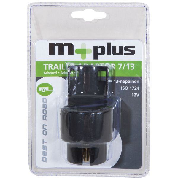 M+ 7/13 12 V adapteri – muuntaa auton 7-napaisen pistorasian 13-napaiseksi perävaunun pistokkeelle. EAN 6417196774020.
