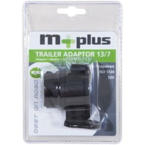 M+ 13/7 12V adapteri – muuntaa auton 13-napaisen pistokkeen 7-napaiselle perävaunulle/trailerille. Tuotenumero 57805601, EAN 6417196774013.