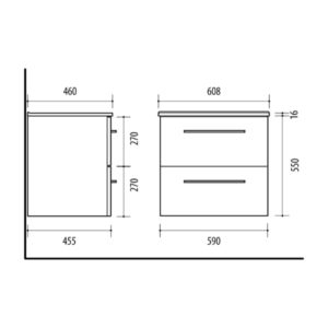 Allaskaappi Riva 600 mm tammi (Sonoma Oak), 2 laatikkoa, seinäkiinnitys
