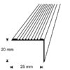 Anodisoitu alumiininen askelkulma 25 x 20 mm portaiden reunojen viimeistelyyn. Helppo tarrakiinnitys, pituus 120 cm. Tuotekoodi 681612.