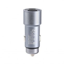 Mobia autolaturi USB‑C PD 20W + USB‑A QC3.0 18W (max 38W) – lataa kahta laitetta yhtä aikaa, sopii 12/24 V ajoneuvoihin. Tuotekoodi AUTOPDQCSIL, EAN 6430076522009.