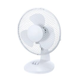 Emax Home 9" pöytätuuletin kotiin ja toimistoon. 20 W teho, 2 nopeutta, oskilloiva sivuttaisliike ja mitat 210 × 275 × 370 mm.