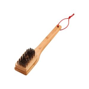 Weberin bambuinen grilliharja 30 cm: kulmikas harjaspää, kestävä bambuvarsi ja ripustuslenkki. Tehokas ja hellävarainen puhdistus kaikille grilliritilöille.