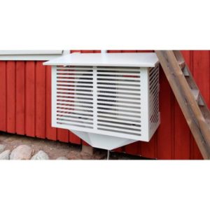 VAAKAMET Kiilax ‑ilmalämpöpumpun suojakotelo – kuumasinkitty ja pulverimaalattu teräskotelo ulkoyksikölle. Kestävä, tyylikäs ja hyötysuhteen säilyttävä ratkaisu.