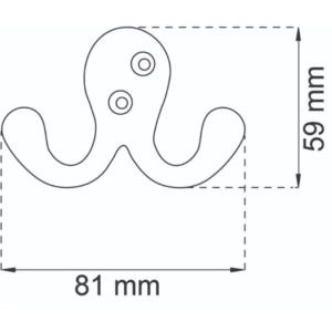 Taottu kaksoiskoukku – rustiikkinen takorautakoukku, ulkonema 40 mm, sisältää ruuvit. ART.NR 18627, EAN 7317900186271.