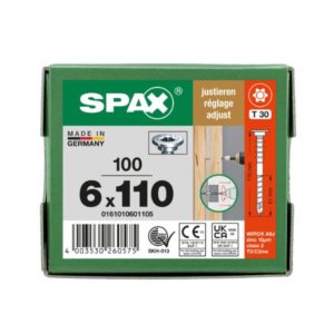 0161010601105 Karmiruuvi SPAX 6,0 x 110 mm, 100 kpl