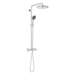 Grohe Precision Joy -kattosuihkupaketti ammeelle ja suihkuun – termostaattihana, Vitalio Joy 260 -kattosuihku ja Vitalio Joy Massage -käsisuihku EcoJoy- ja TurboStat-teknologioilla. EAN 4005176982224.