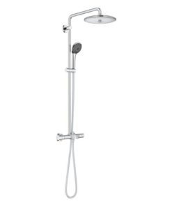 Grohe Precision Joy -kattosuihkupaketti ammeelle ja suihkuun – termostaattihana, Vitalio Joy 260 -kattosuihku ja Vitalio Joy Massage -käsisuihku EcoJoy- ja TurboStat-teknologioilla. EAN 4005176982224.