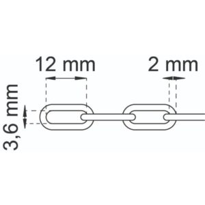 Koristeketju 200-1 messinki 2 m – ovaalilenkkinen teräsketju, max 12 kg, ohjeellinen murtolujuus 5× max kuorma