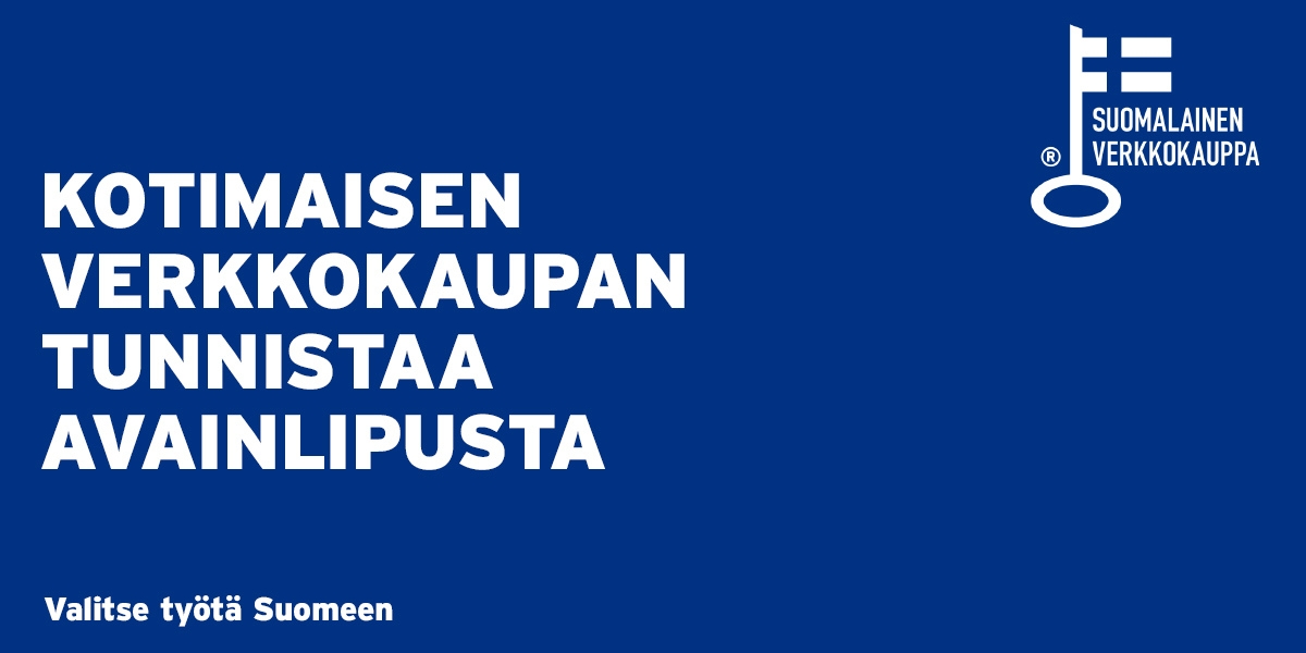 Kotimaisen verkkokaupan tunnistaa Avainlipusta - sininen Avainlippu-verkkokauppa-aiheinen kampanjakuva