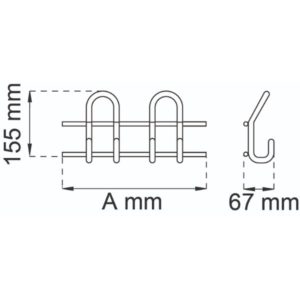 Koukkulista Saturn – valkoinen teräs, 2 koukkua, pituus 300 mm, ulkonema 67 mm