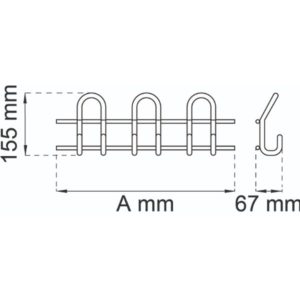 Koukkulista Saturn – valkoinen terästä, 3 koukkua, pituus 450 mm, ulkonema 67 mm