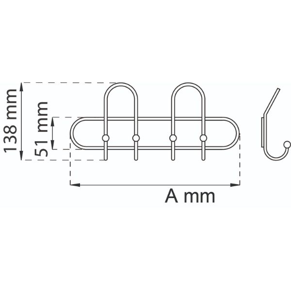 Koukkulista Trendline 13740 – harmaa teräs, 2 koukkua, pituus 240 mm, ulkonema 60 mm