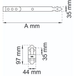 Koukkusarana 214 musta 500 mm – teräksinen sarana 12 mm tapilla, 2 kpl ruuveilla