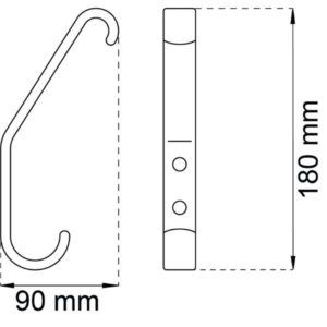 Koulukoukku 1020 musta – klassinen teräksinen kaksoiskoukku 90 mm ulkonemalla, ruuveilla