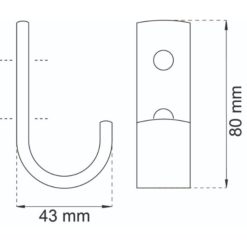 Koulukoukku 1021 kromi – klassinen teräskoukku, ulkonema 43 mm, ruuvit mukana