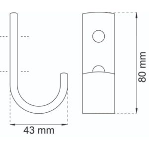 Koulukoukku 1021 kromi – klassinen teräskoukku, ulkonema 43 mm, ruuvit mukana