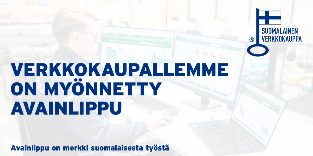 PK-Puu.fi:lle myönnetty Avainlippu kertoo asiakkaalle, että verkkokaupan taustalla on suomalainen yritys, suomalainen työ ja toimitukset Suomesta.