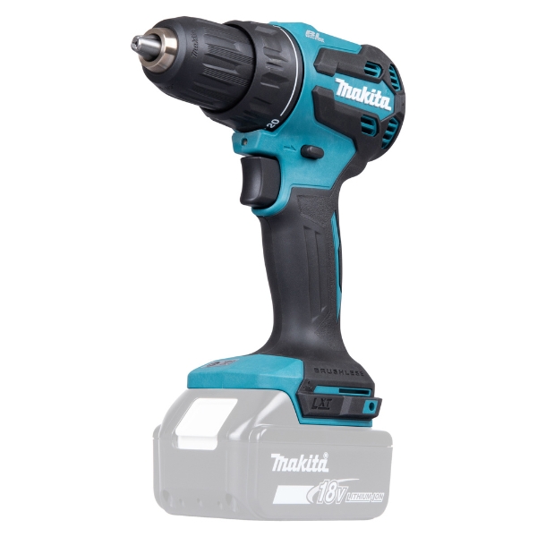 Makita DDF490Z 18V LXT akkuporakone runkona. Hiiliharjaton moottori, 50 Nm vääntö, kompakti rakenne ja XPT-suojaus poraukseen sekä ruuvaukseen.