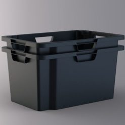 Manon musta 50 litran varasto- ja muuttolaatikko on kestävä ja monikäyttöinen ratkaisu tavaroiden säilytykseen ja kuljetukseen. Pinottavissa sekä sisäkkäin että päällekkäin, ja valmistettu kierrätysmuovista.