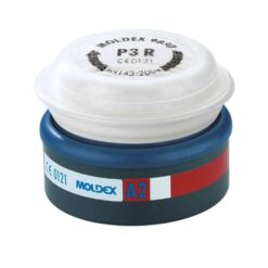 Moldex 923012 A2P3 -yhdistelmäsuodattimet Moldex 7000 -puolinaamariin ja 9000-kokonaamariin. EasyLock-kiinnitys, tehokkuus 99,98 %. Pakkaus 2 kpl.