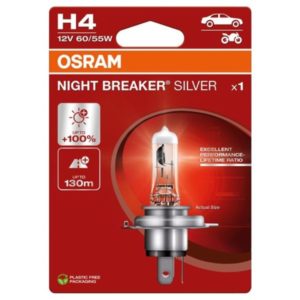 Osram Night Breaker Silver H4-polttimo 12V 60/55W BLI – 100 % kirkkaampi valo ja 130 m pidempi valokeila