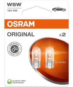 Osram Original 12V W5W pienoispolttimot 5 W (pari) – ensiasennuslaatuinen, kestävä ja kustannustehokas polttimo alkuperäisen tilalle. EAN 4062172395885.