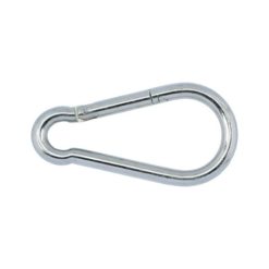 Palomiehenhaka DIN 5299 ZN 100 × 10 mm – järeä, sinkitty karabiinihaka raskaampiin yleiskiinnityksiin. EAN 6417926311839.