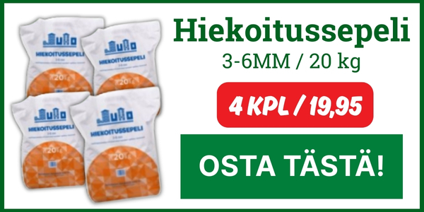 Kuivattu 3–6 mm hiekoitussepeli liukkauden torjuntaan ja kulkuväylien hiekoitukseen. Valmis käytettäväksi pihoilla, jalkakäytävillä ja ajoteillä.