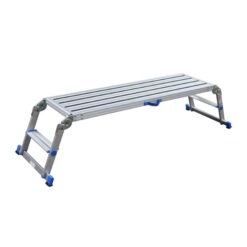 Vakaa Tikli Hobby 2-askelmainen alumiinityötaso seinä- ja kattotöihin. Seisontataso 450 × 1500 mm, kantavuus 150 kg.