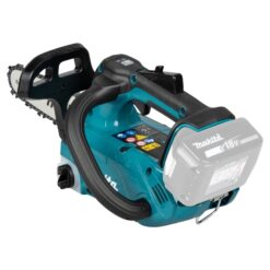 Tehokas Makita DUC258Z 18V LXT yläkahvainen akkuketjusaha 25 cm laipalla. Hiiliharjaton moottori, 24 m/s ketjunopeus, runko.