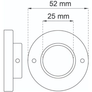 Putkenkannatin 351-25, kromi – seinään asennettava sivukiinnike Ø 25 mm putkille, ulkonema 15 mm, 2 kpl/pkt. ART.NR 19547, EAN 7317900019548.