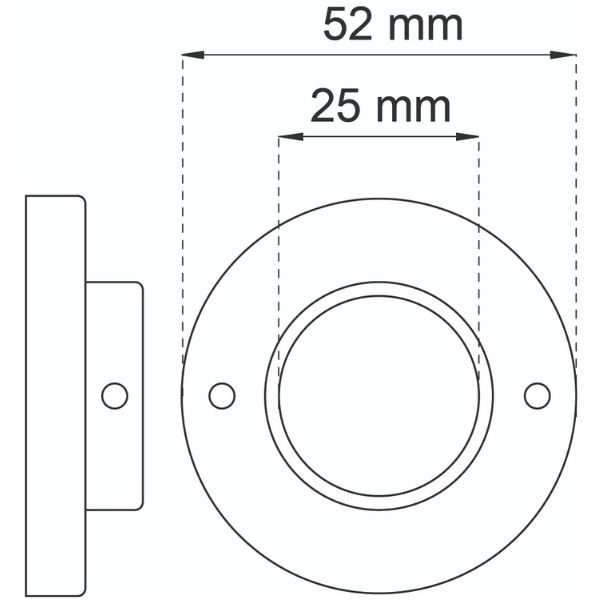 Putkenkannatin 351-25, kromi – seinään asennettava sivukiinnike Ø 25 mm putkille, ulkonema 15 mm, 2 kpl/pkt. ART.NR 19547, EAN 7317900019548.