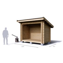 Puukatos R4.6P – tilava puukatos polttopuille, koko 1524 × 3003 mm, etuseinäkorkeus 2315 mm, takaseinä 1850 mm. Toimitus sisältää puuosat, kiinnikkeet ja asennusohjeen.