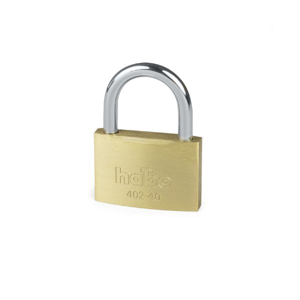 Riippulukko 402-40 – massiivimessinki, terässanka Ø 5 mm, 40 mm runko, 2 avainta. EAN 7317900173028.