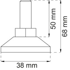 Säätöjalka M8, nivelletty Ø 38 mm – säädettävissä 4 asteen kulmaan, kuusiokolokiinnitys. ART.NR 18958, EAN 7317900189586.