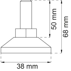 Säätöjalka M8, nivelletty Ø 38 mm – säädettävissä 4 asteen kulmaan, kuusiokolokiinnitys. ART.NR 18958, EAN 7317900189586.