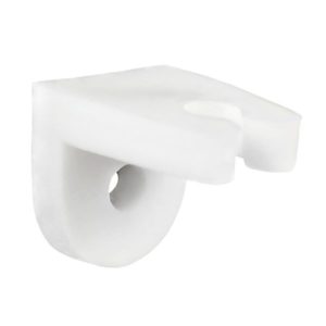 Valkoinen muovinen säätötangon pidike sälekaihtimille – pitää säätötangon siististi paikoillaan, pakkauksessa 2 kpl. Tuotekoodi 61005240, EAN 6414675026793.
