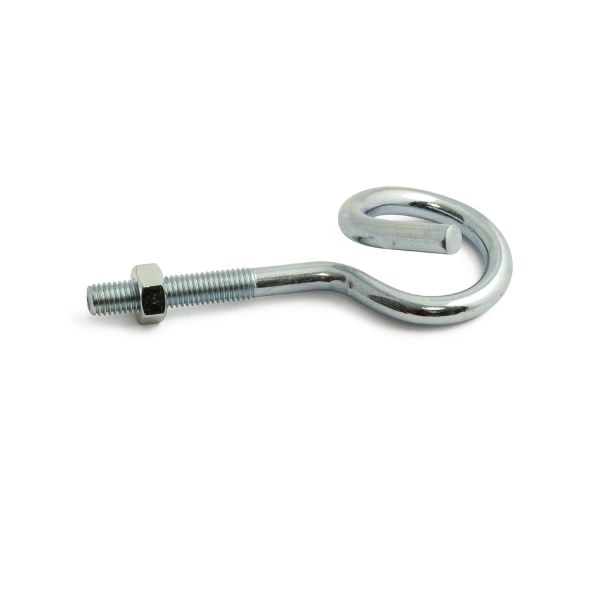 Saparokoukku 115 M8 – sähkösinkitty teräs, pituus 102 mm, mukana mutteri, tukeva ripustusratkaisu