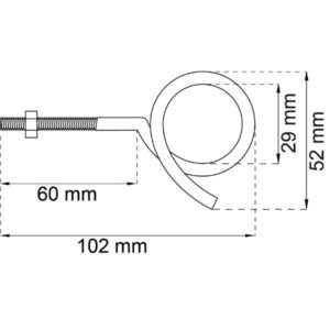 Saparokoukku 115 M8 – sähkösinkitty teräs, pituus 102 mm, mukana mutteri, tukeva ripustusratkaisu
