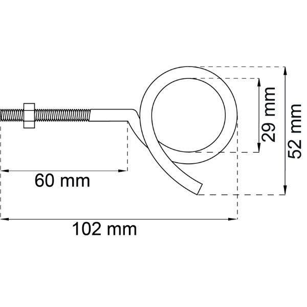 Saparokoukku 115 M8 – sähkösinkitty teräs, pituus 102 mm, mukana mutteri, tukeva ripustusratkaisu
