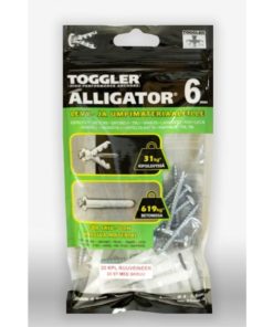 Toggler Alligator AF6-20 seinätulppa 6 mm – monikäyttöinen kiinnike lähes kaikkiin seinämateriaaleihin, 20 kpl + 5×40 mm ruuvit. EAN 6416781003606.