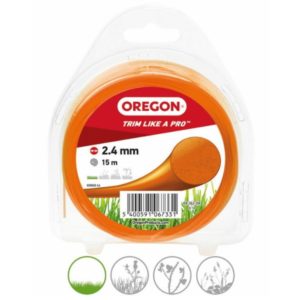 Oranssi Oregon-trimmerisiima 2,4 mm x 15 m – kestävä ja rispaantumaton perussiima sujuvaan puutarhanhoitoon. EAN 5400591067331.