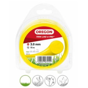 Keltainen Oregon-trimmerisiima 3,0 mm x 15 m – kestävä ja rispaantumaton perussiima tehokkaaseen ruohonleikkuuseen. EAN:5400591072151