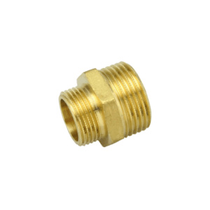 EM Opal supistuskaksoisnippa 1/2x3/8 – messinkiä, suora, 1/2" ja 3/8" liitännöille. Varma ja kestävä valinta putkiliitoksiin.