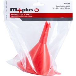 4-osainen muovinen suppilosarja – koot 50/75/100/120 mm nesteiden ja rakeisten aineiden siistiin kaatamiseen. EAN 6417196645733.
