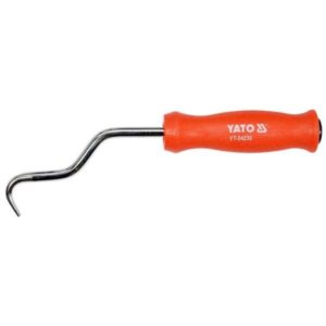 Yato raudoittajan koukku 210 mm – raudoituslangan nopeaan kiertoon, puinen muotoiltu kahva. EAN 5906083027246.