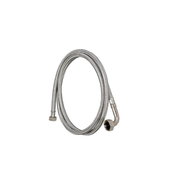 Pesukoneen täyttöletku 2,5 m – 9×13 mm EPDM, RST-pintakudos, 3/4″ kulma x 1/2″ suora, max 10 bar, +90 °C