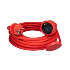 Punainen 10 m jatkojohto 3 x 1,5 mm² H05RR-F -kumikaapelilla, IP44 – näkyvä ja roiskevesisuojattu jatkojohto monipuoliseen käyttöön.